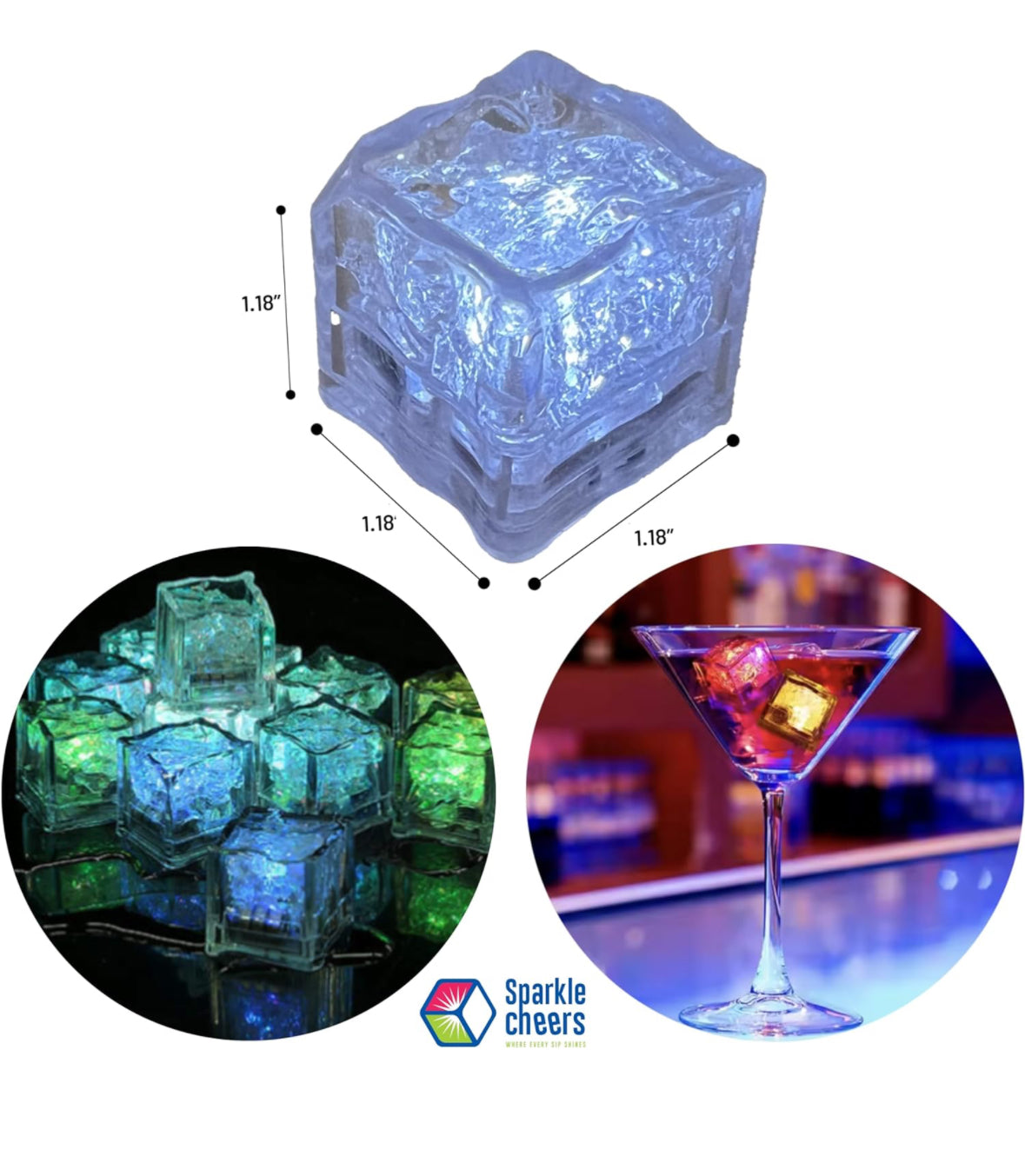 Pack of 6 LED Ice Cubes