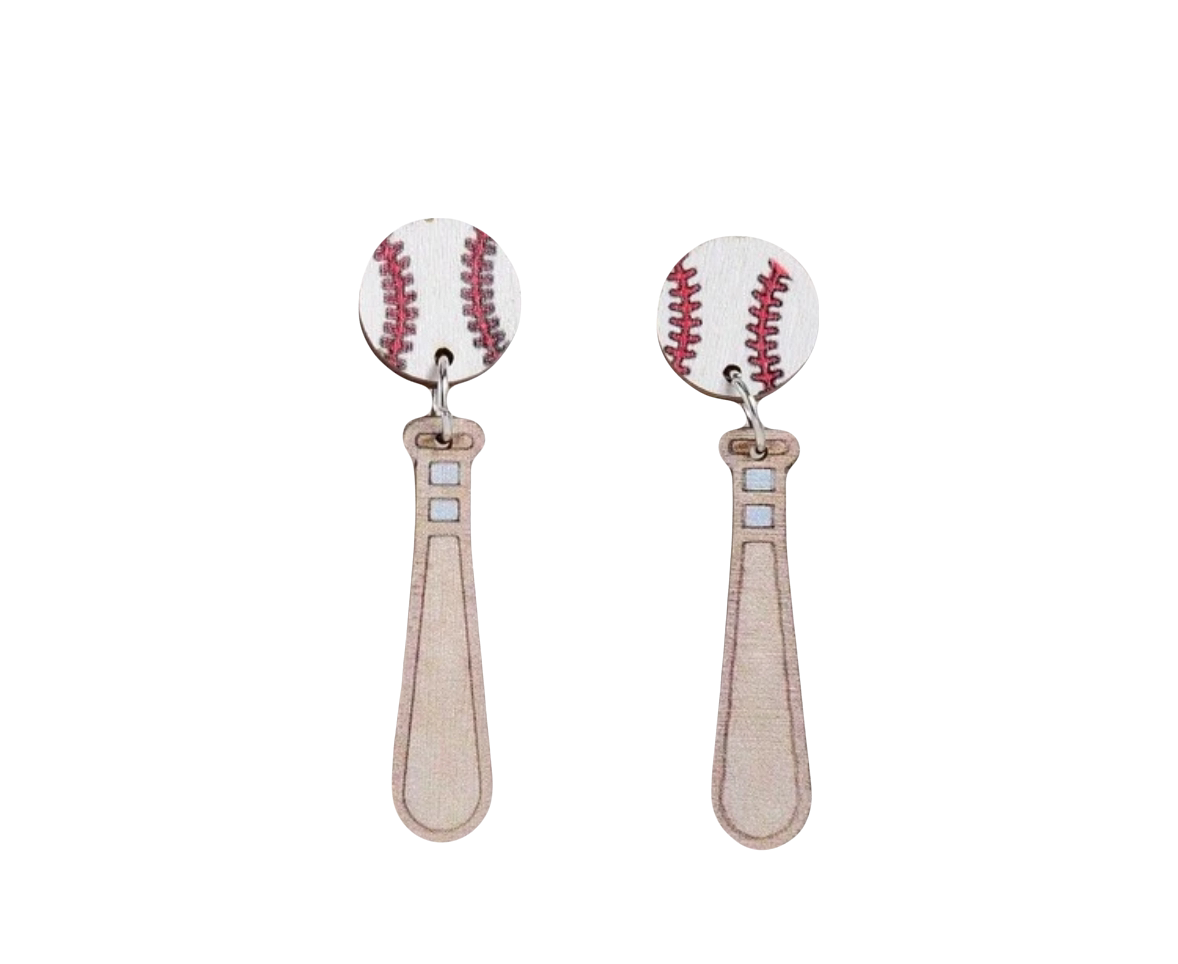wooden ball and bat earrings