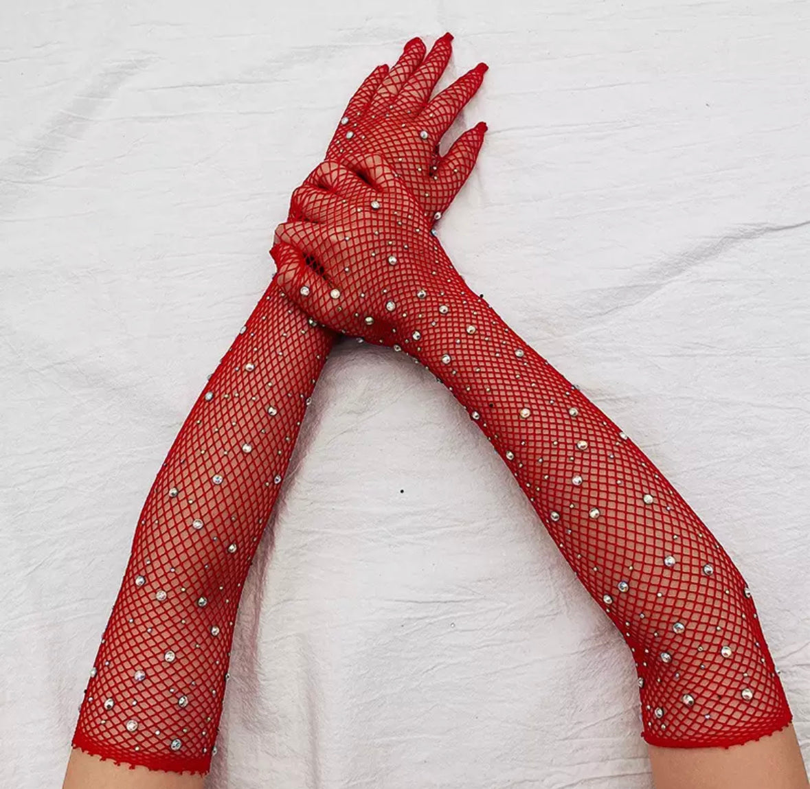 Rhinestone Fishnet Gloves