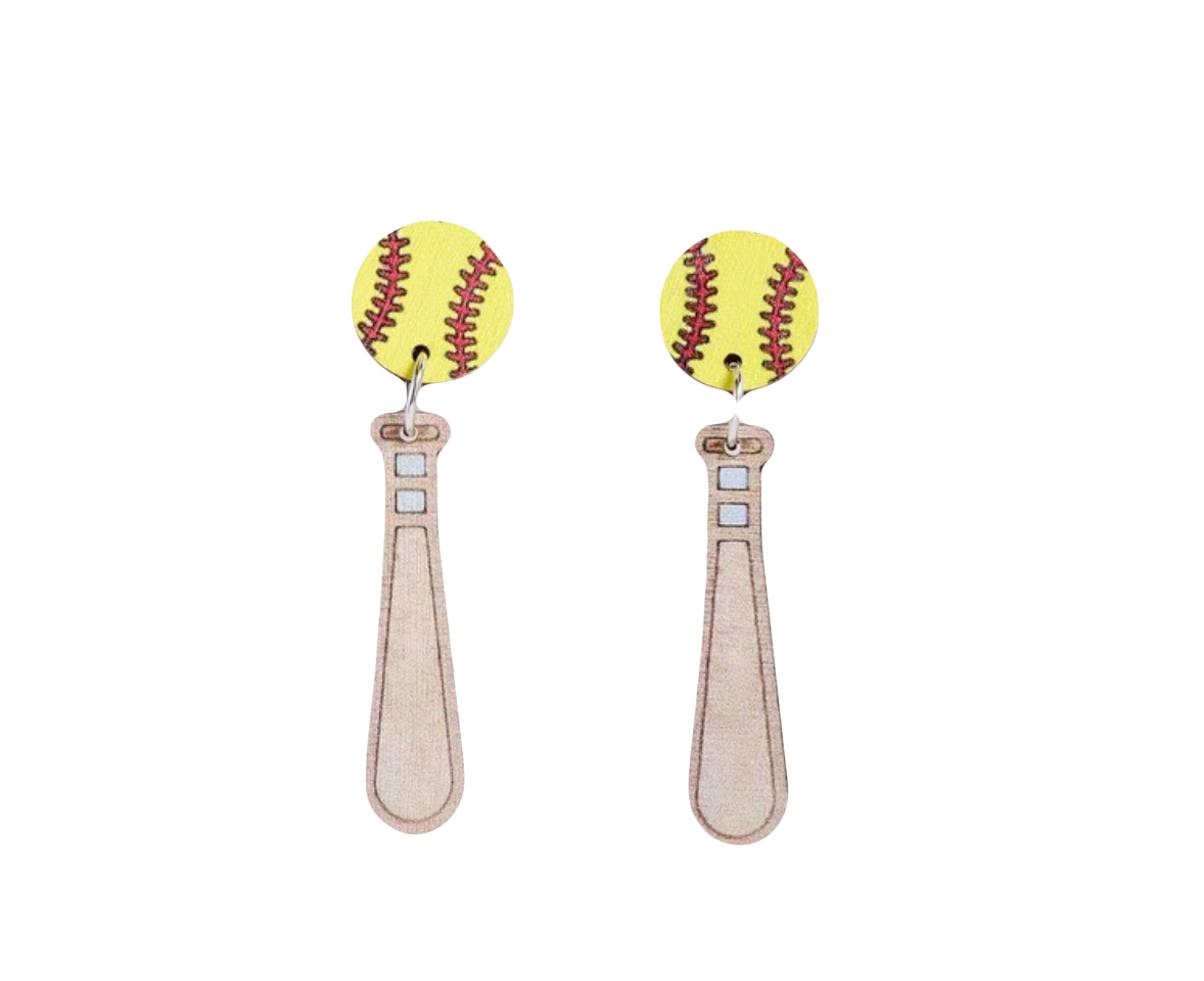 wooden ball and bat earrings