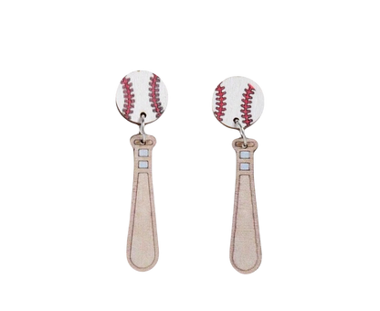 wooden ball and bat earrings