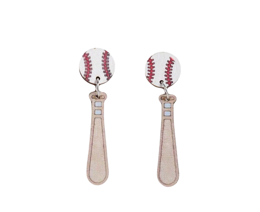 wooden ball and bat earrings