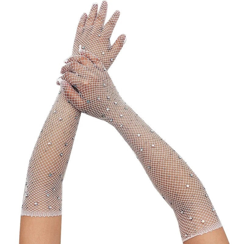 Rhinestone Fishnet Gloves
