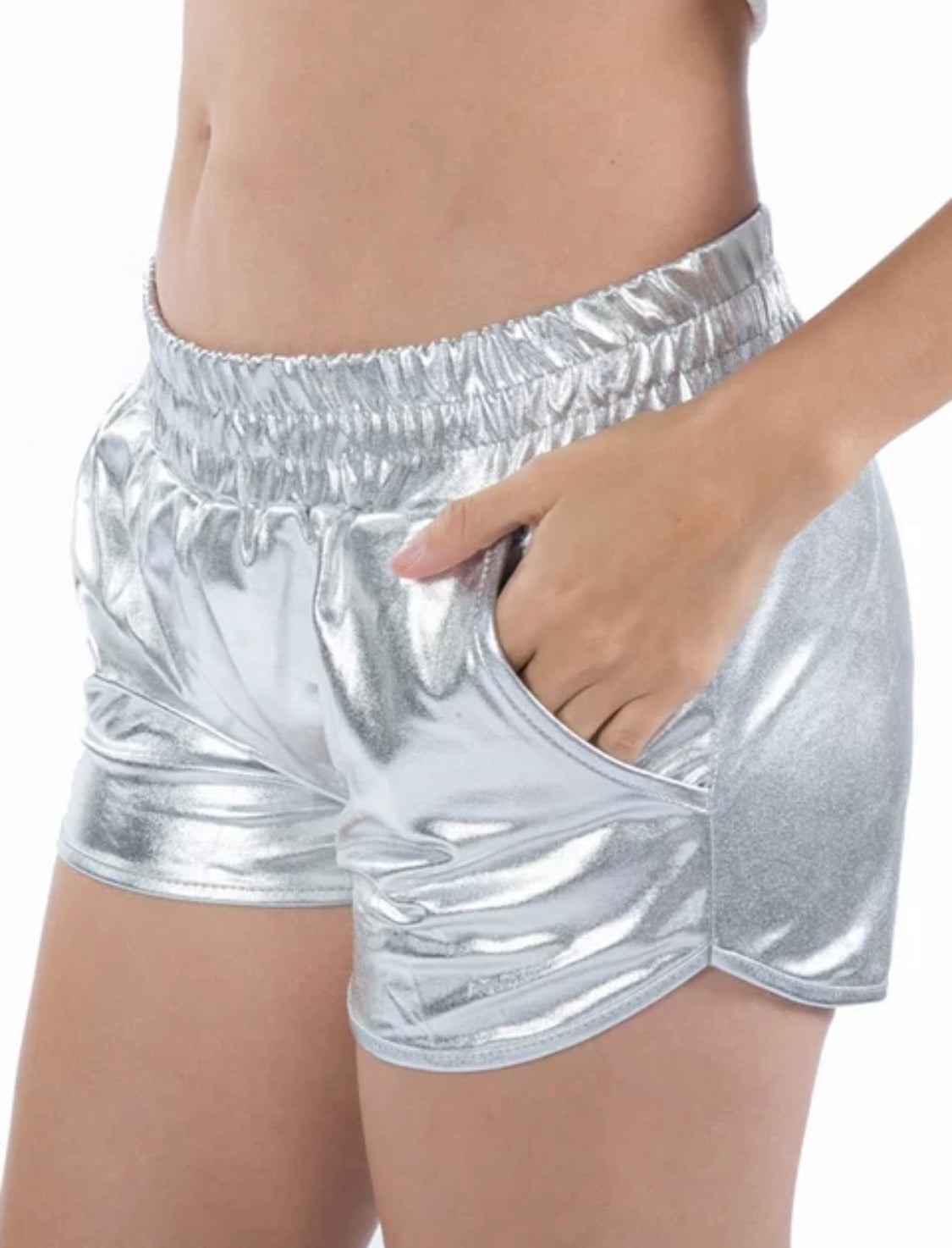 Metallic Waist Pocket Shorts
