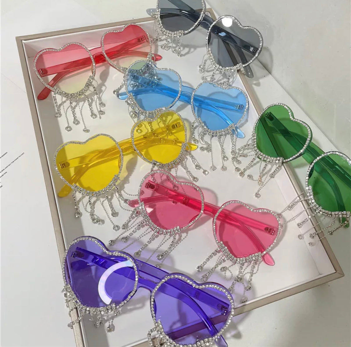 Heart Rhinestone Tassel Glasses