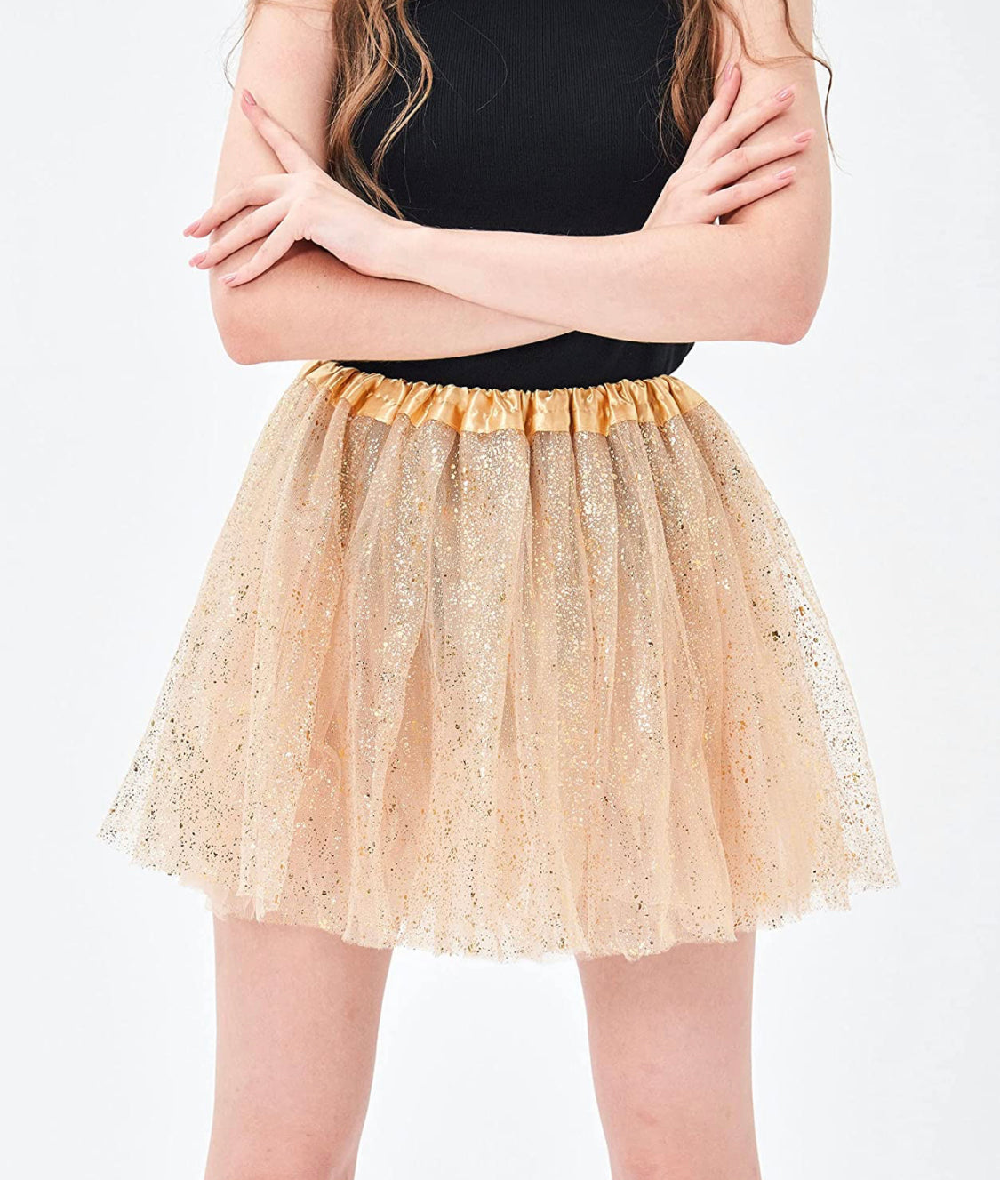 One Size Classic Elastic Purple and Golden Sequin 3 Layered Tulle Running Tutu Skirt