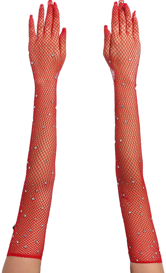 Rhinestone Fishnet Gloves